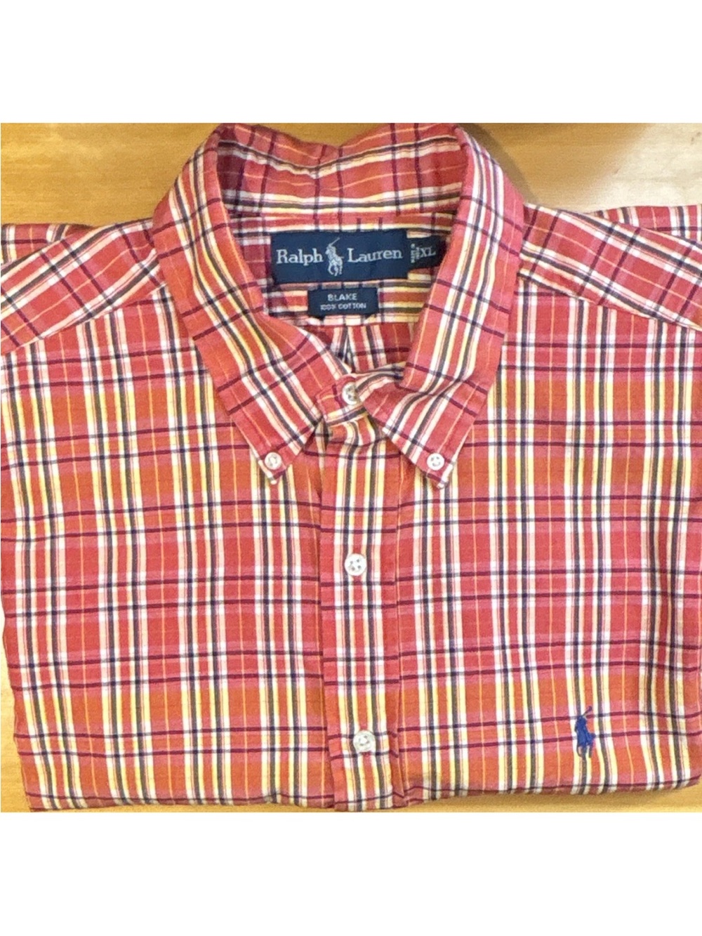 Vintage Ralph Lauren Polo Men’s Orange-Red Plaid Button-Down Blake Shirt